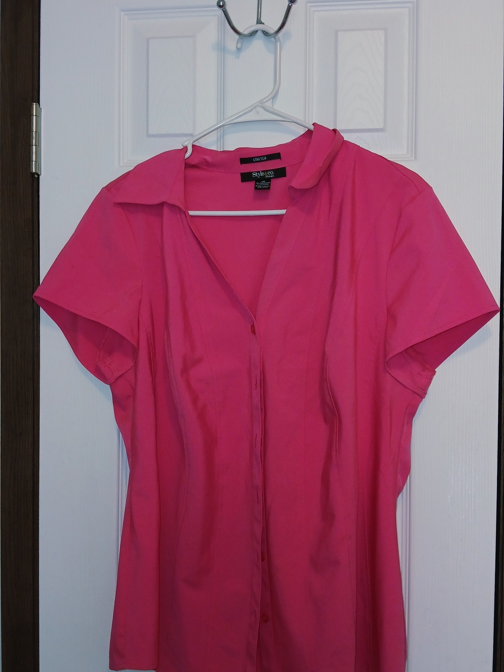Style & Company Fitted Short-Sleeve Button Front Blouse - Pink